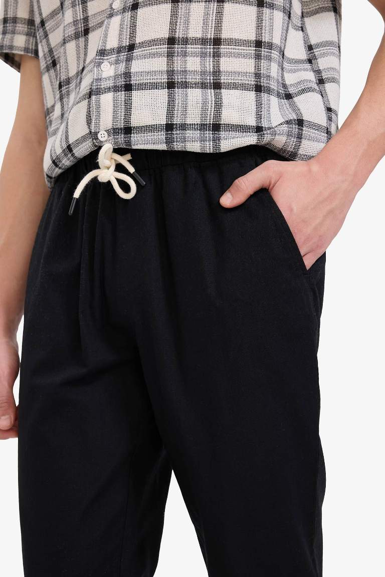 %100 Pamuk Jogger Fit Beli Bağcıklı Lastikli Dar Paça Cepli Pantolon