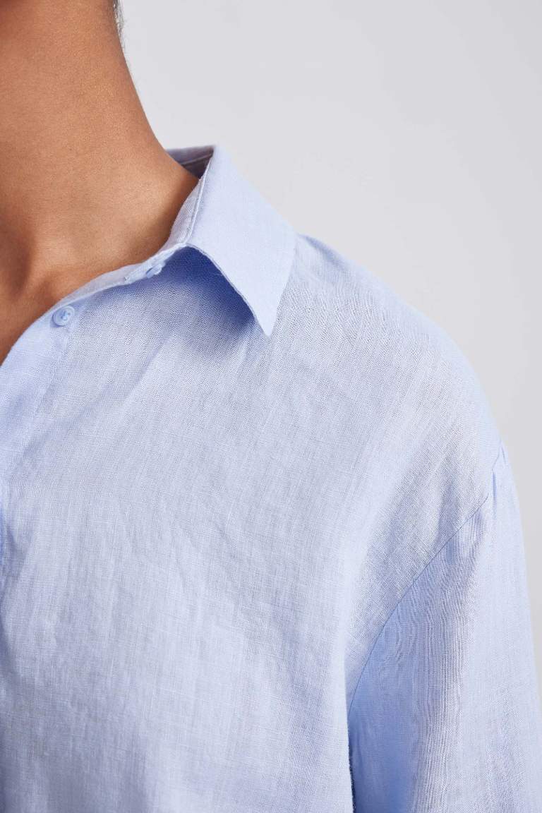 Oversize Geniş Kalıp %100 Keten Uzun Kollu Gömlek