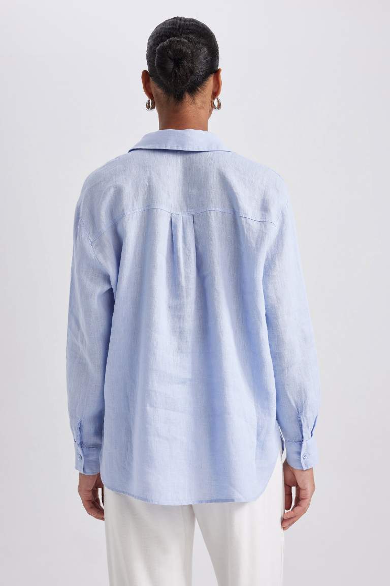 Oversize Geniş Kalıp %100 Keten Uzun Kollu Gömlek