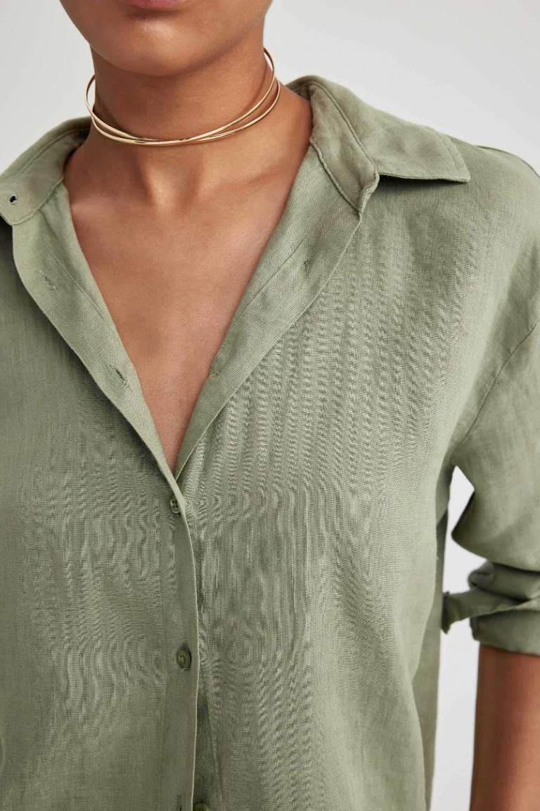 Oversize Geniş Kalıp %100 Keten Uzun Kollu Gömlek