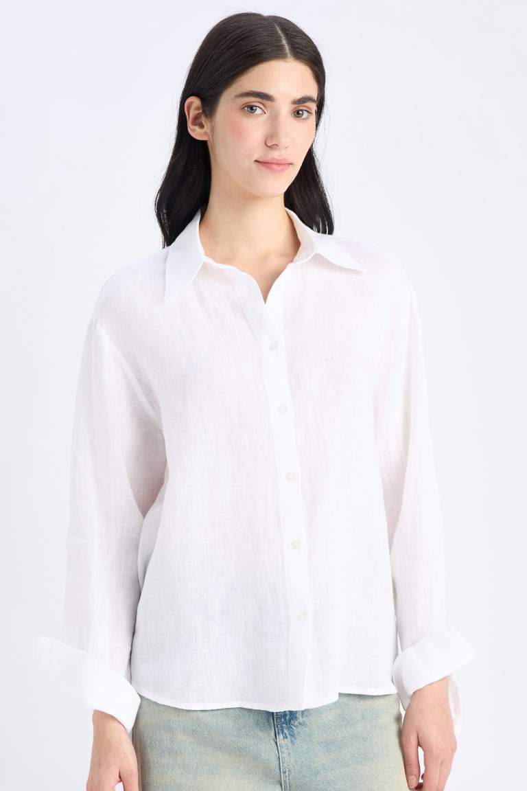 Oversize Fit Shirt Collar Linen Shirt