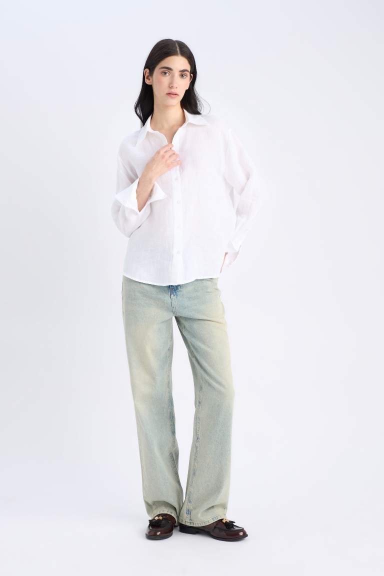 Oversize Fit Shirt Collar Linen Shirt