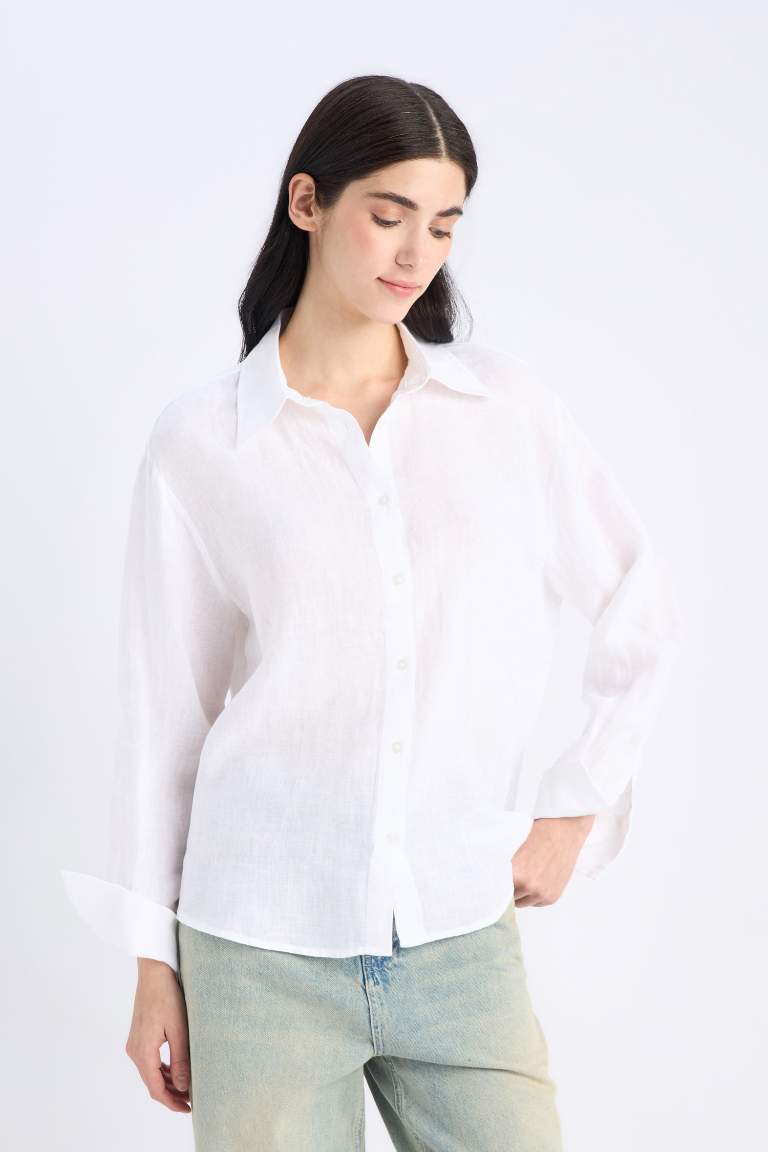 Oversize Fit Shirt Collar Linen Shirt