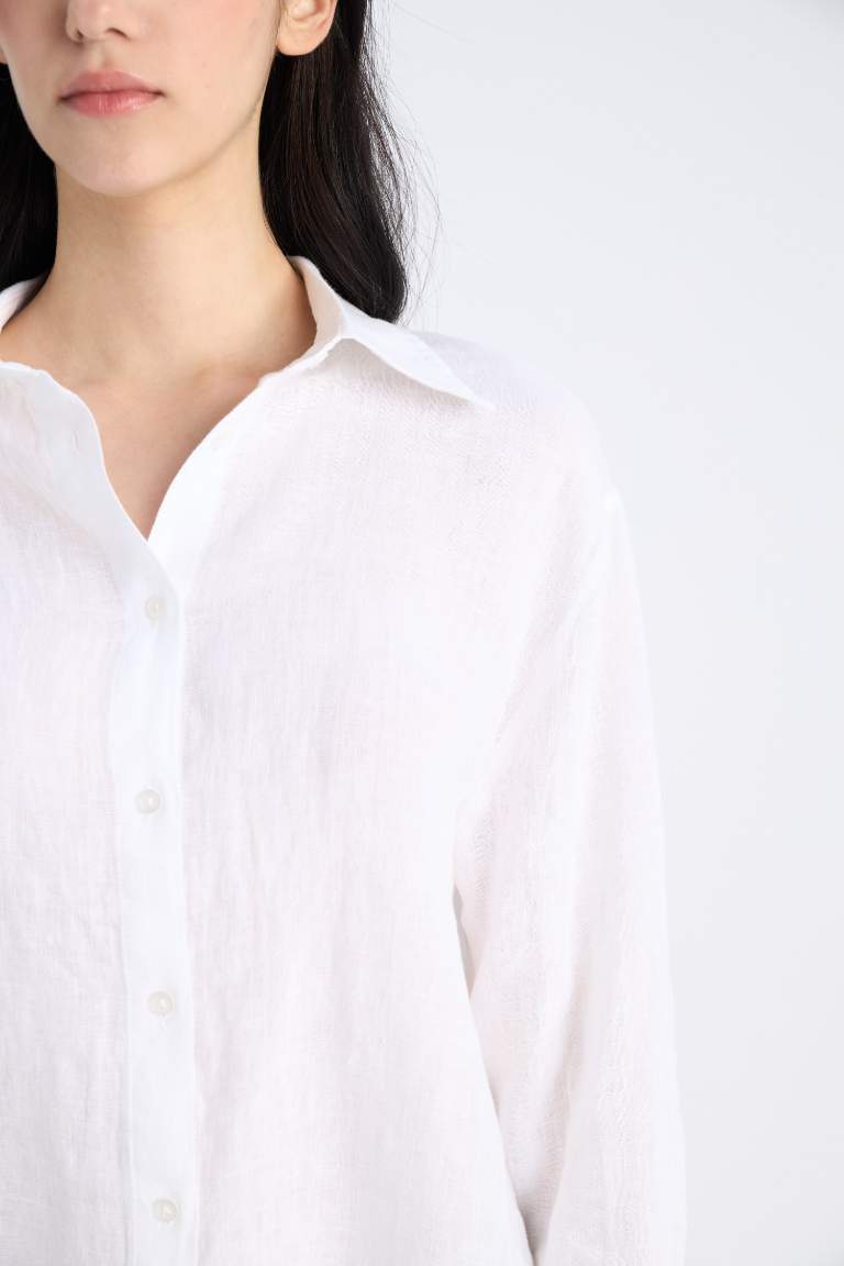 Oversize Fit Shirt Collar Linen Shirt