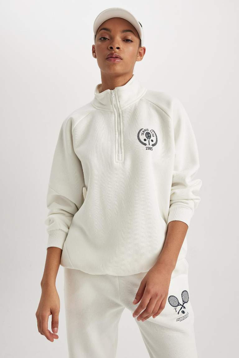 DeFactoFit Oversize Fit Dik Yaka Yarım Fermuarlı Sweatshirt