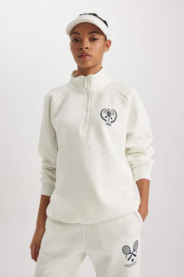 DeFactoFit Oversize Fit Dik Yaka Yarım Fermuarlı Sweatshirt