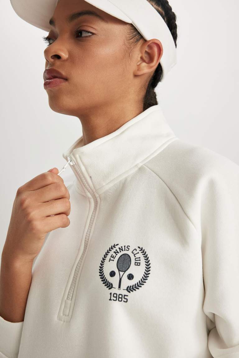 DeFactoFit Oversize Fit Dik Yaka Yarım Fermuarlı Sweatshirt