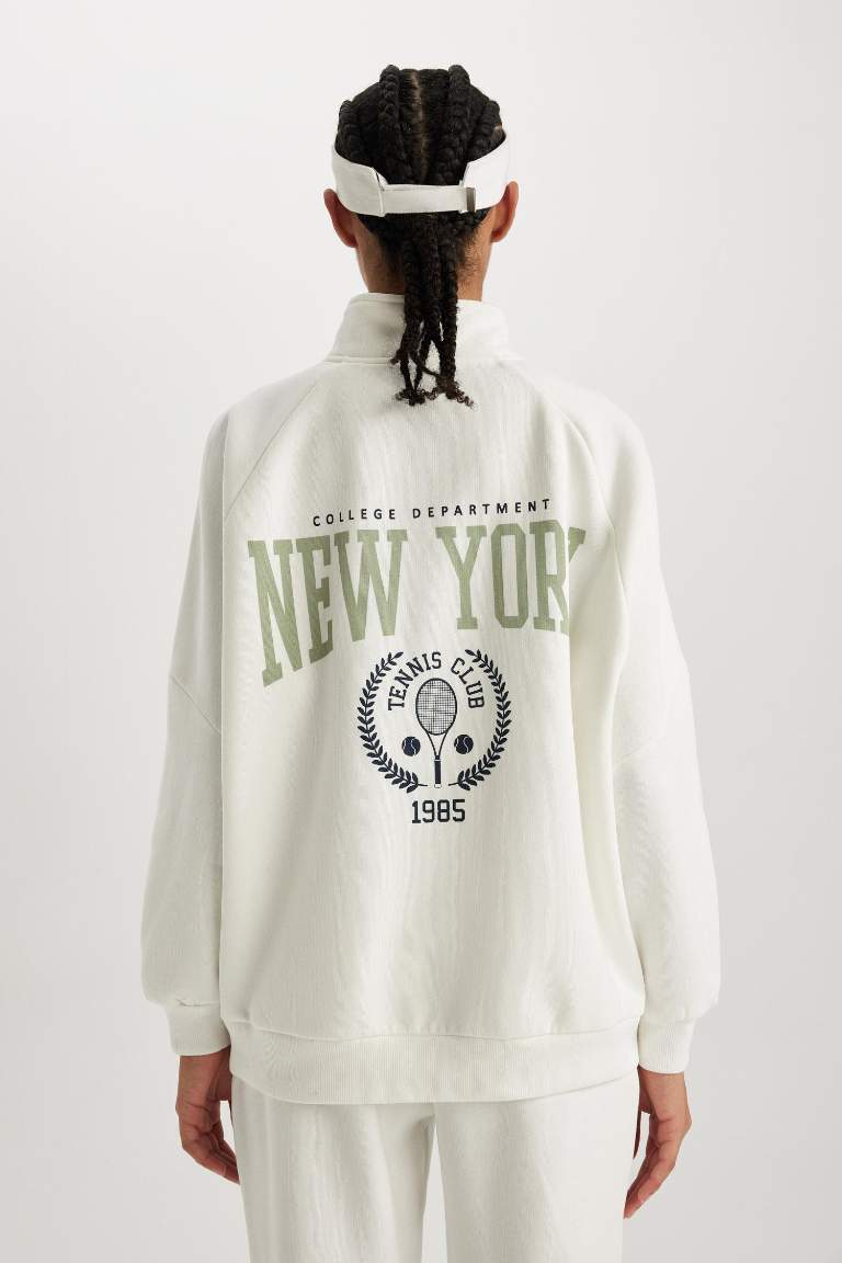 DeFactoFit Oversize Fit Dik Yaka Yarım Fermuarlı Sweatshirt