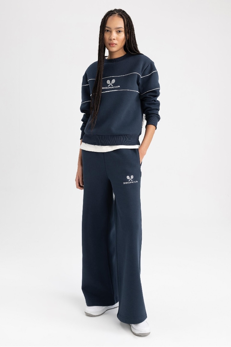 Defacto Fit Standard Fit Printed Wide Leg Sweatpants