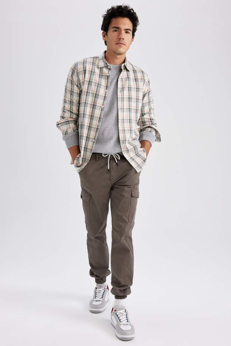 Regular Fit Polo Collar Flanel Plaid Long Sleeve Shirt