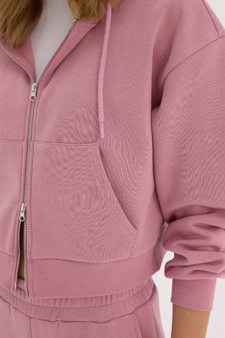 Sweat à capuche basique avec fermeture zip et poche kangourou Coupe régulière