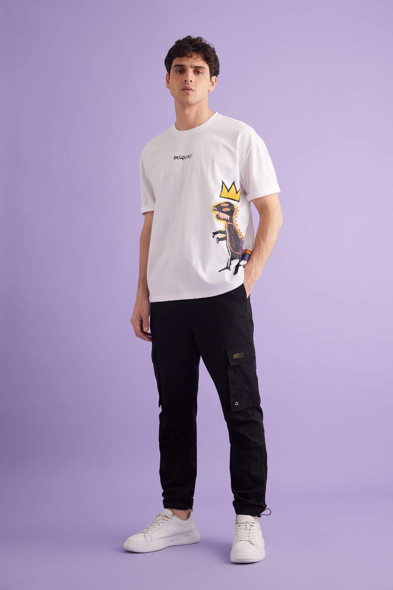 Jean Michel Basquiat Licensed Oversize Fit Crew Neck Printed T-Shirt