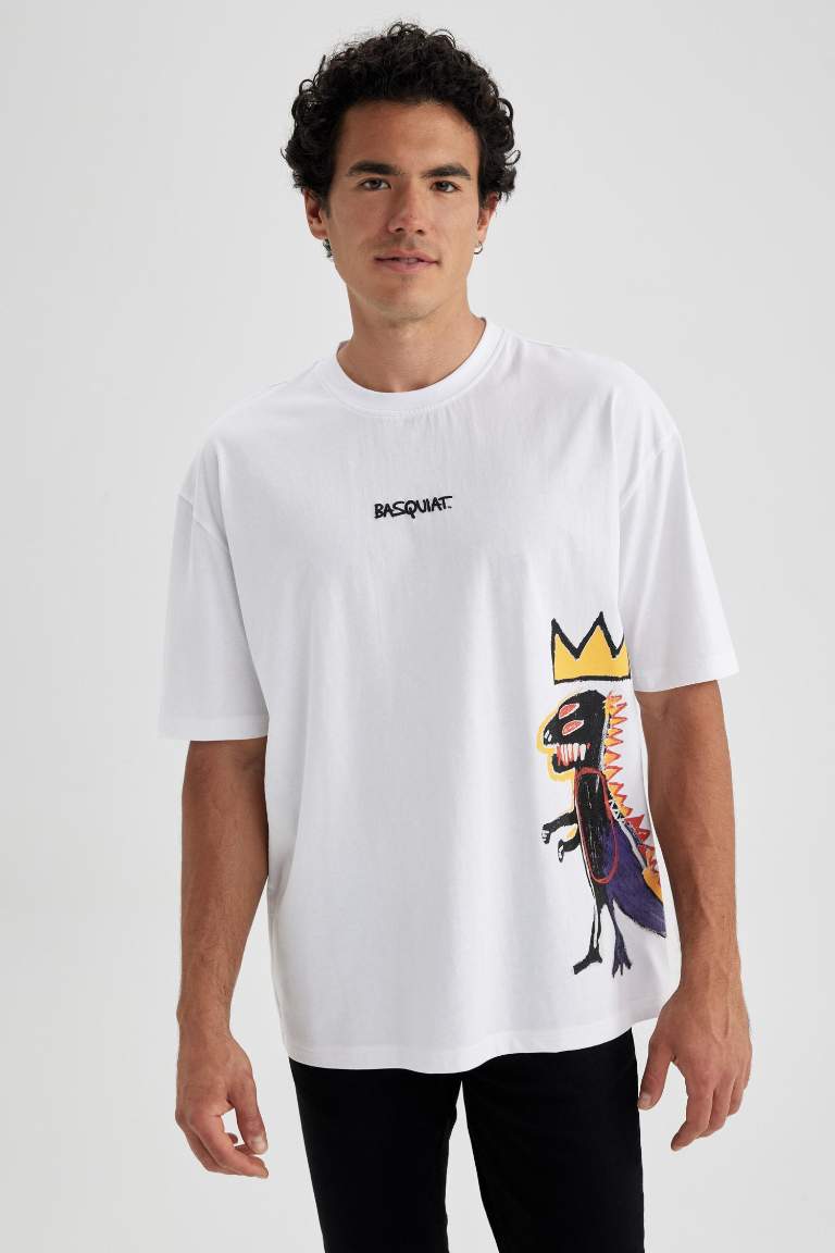 Jean Michel Basquiat Licensed Oversize Fit Crew Neck Printed T-Shirt