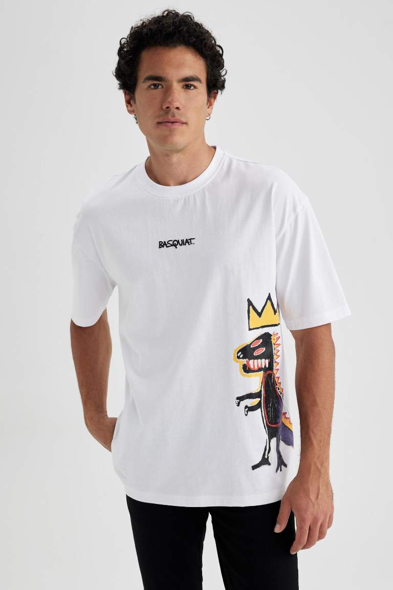 Jean Michel Basquiat Licensed Oversize Fit Crew Neck Printed T-Shirt