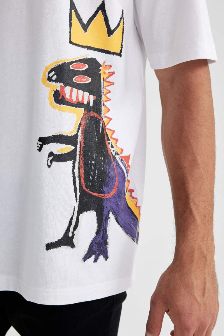 Jean Michel Basquiat Licensed Oversize Fit Crew Neck Printed T-Shirt