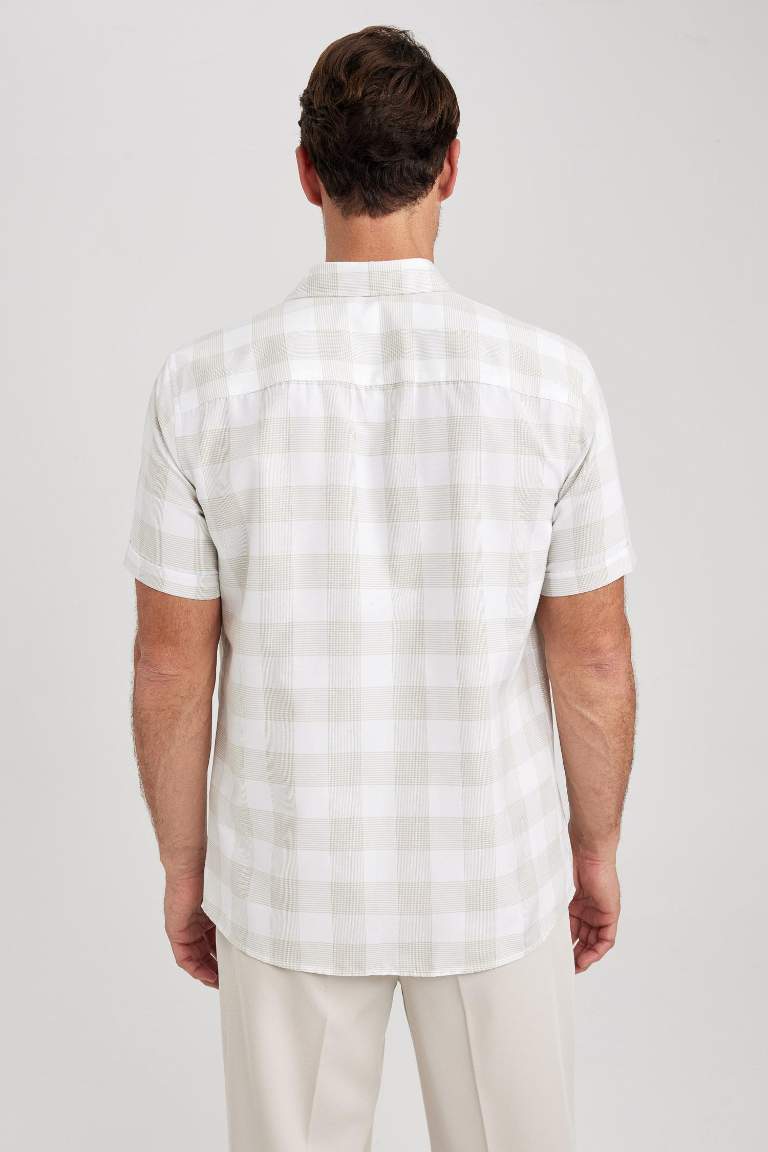 Regular Fit Shirt Collar Woven Plaid Short Sleeve Shirt