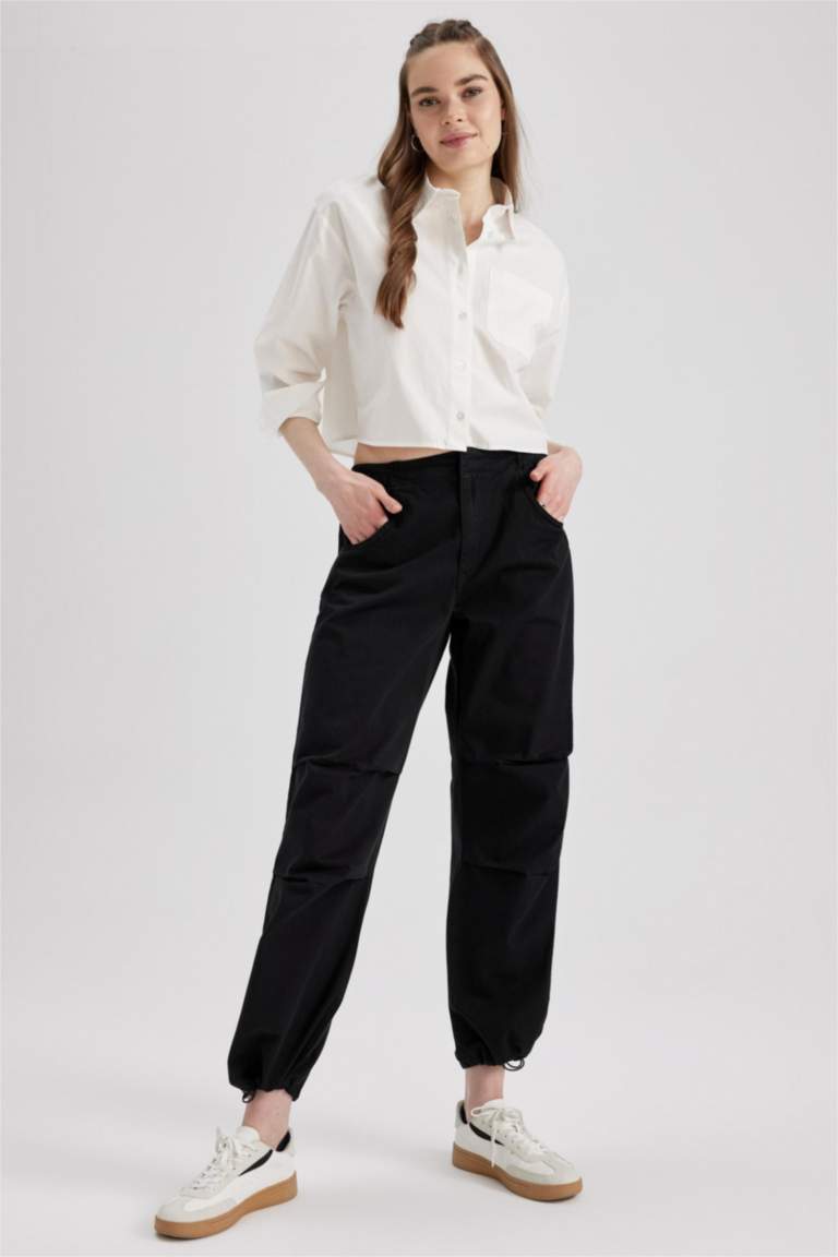 Coool Crop Top Shirt Collar Long Sleeve Shirt