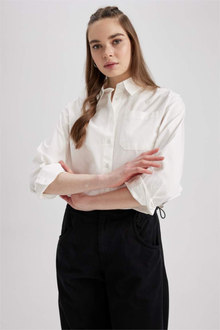 Coool Crop Top Shirt Collar Long Sleeve Shirt