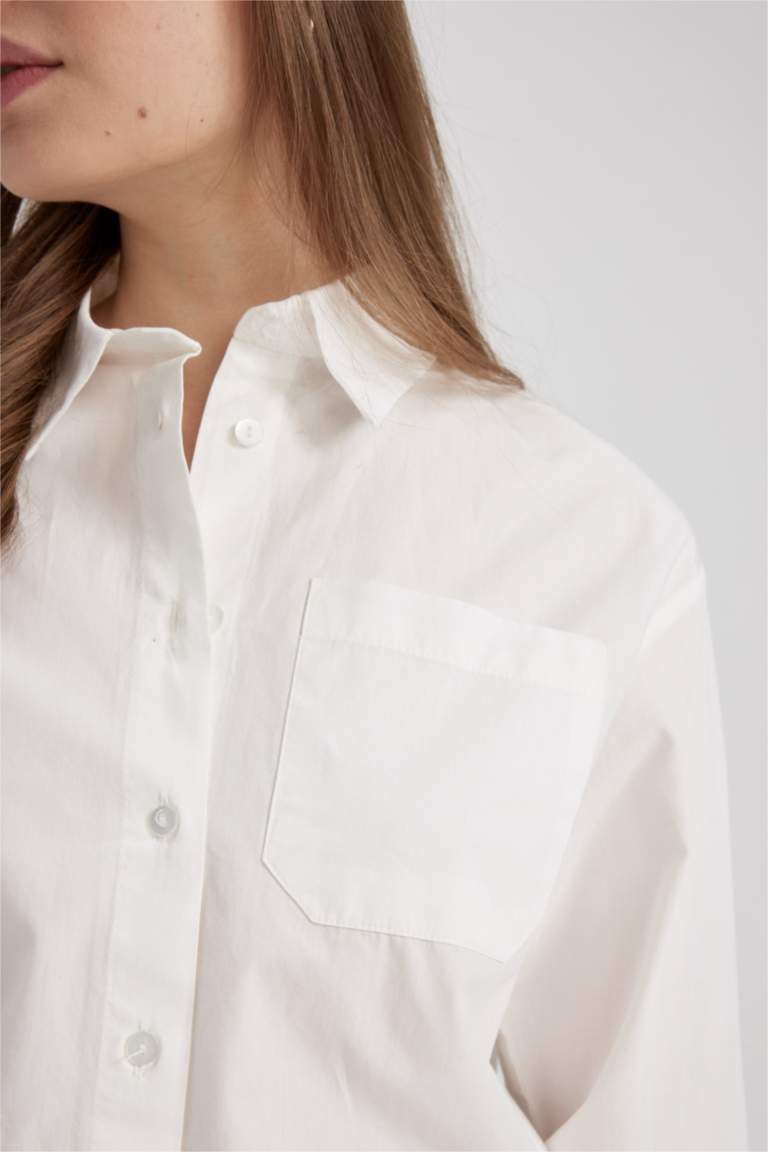 Coool Crop Top Shirt Collar Long Sleeve Shirt