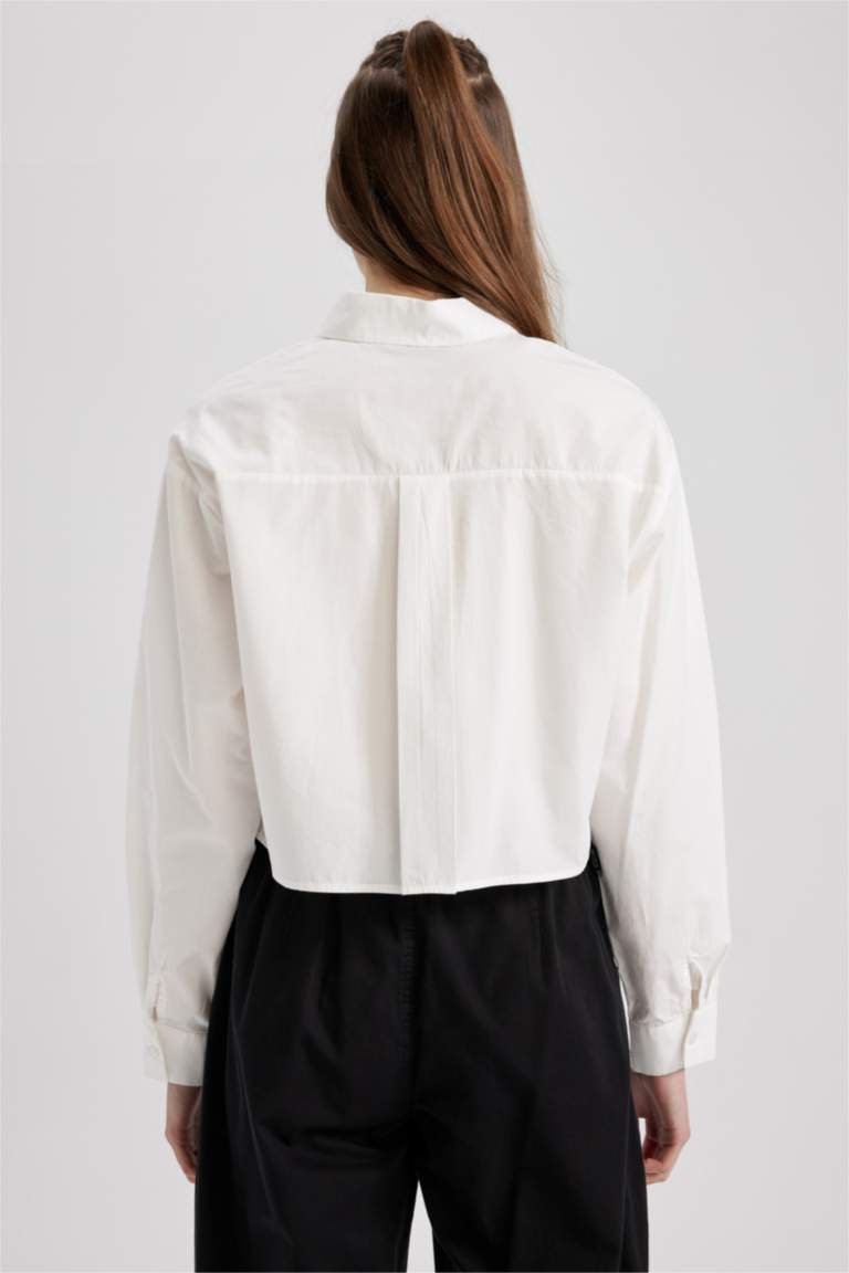 Coool Crop Top Shirt Collar Long Sleeve Shirt