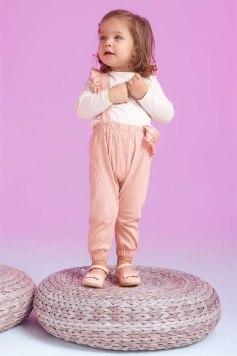 Baby Girl Long Sleeved T-Shirt Crinkle Fabric Salopet 2-Pack Set