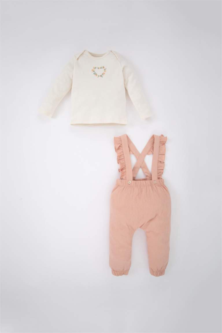 Baby Girl Long Sleeved T-Shirt Crinkle Fabric Salopet 2-Pack Set