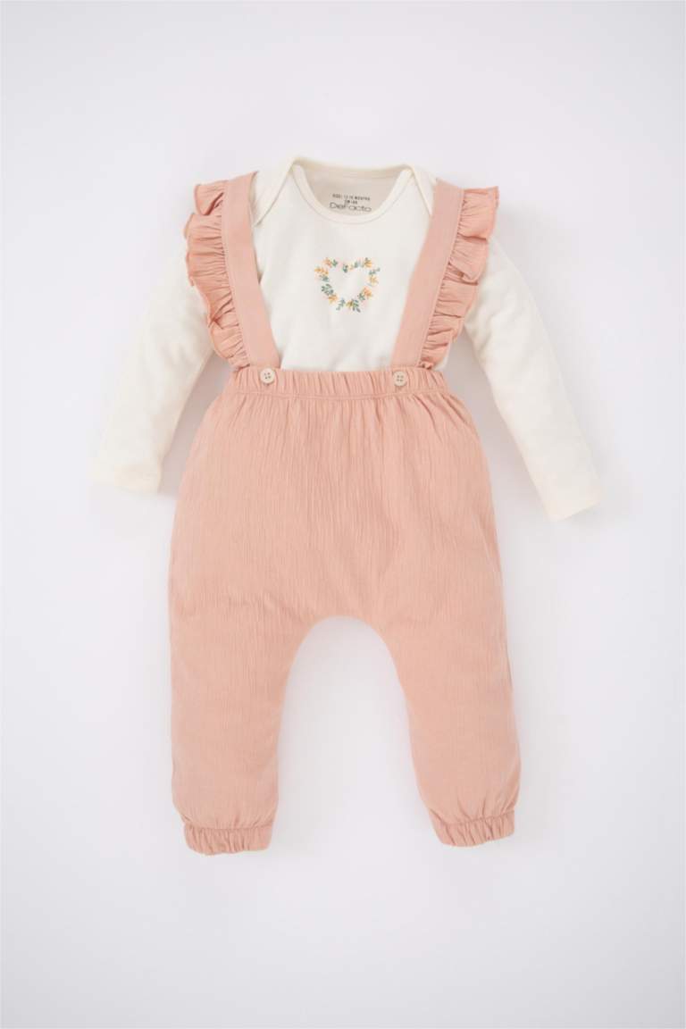 Baby Girl Long Sleeved T-Shirt Crinkle Fabric Salopet 2-Pack Set