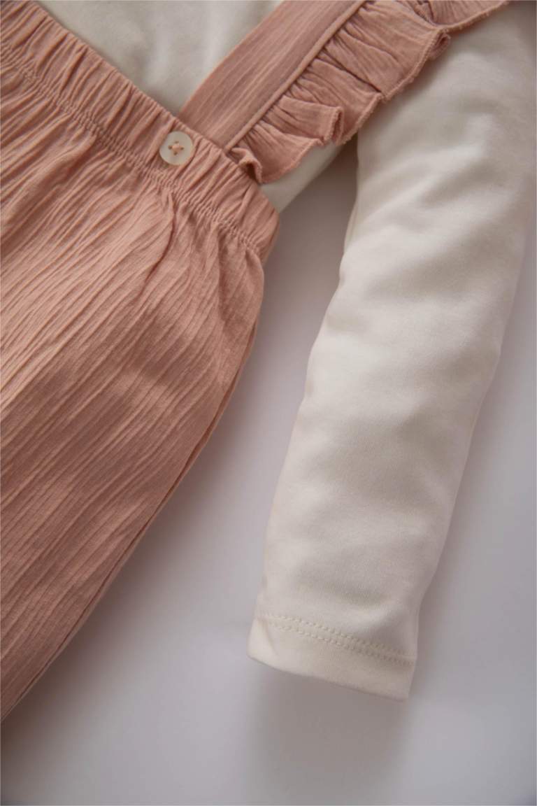 Baby Girl Long Sleeved T-Shirt Crinkle Fabric Salopet 2-Pack Set