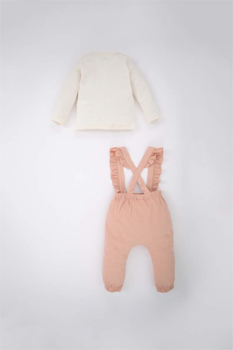Baby Girl Long Sleeved T-Shirt Crinkle Fabric Salopet 2-Pack Set