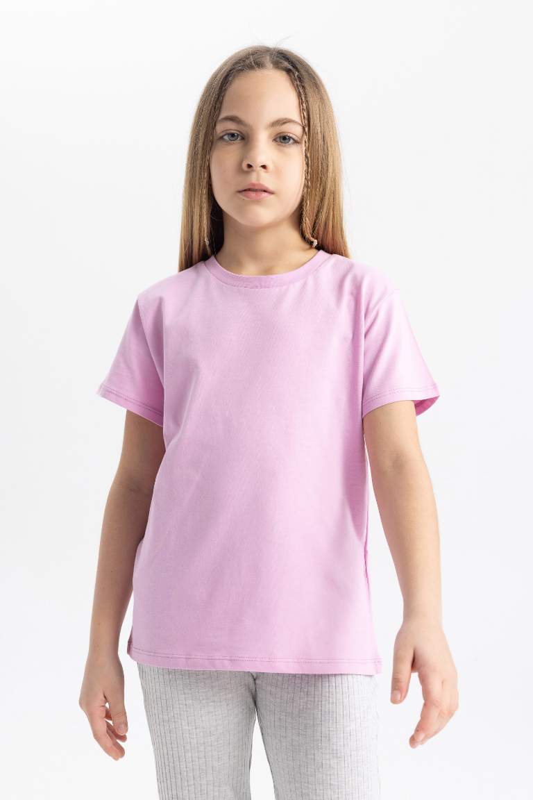 T-shirt basique à manches courtes et col rond pour fille