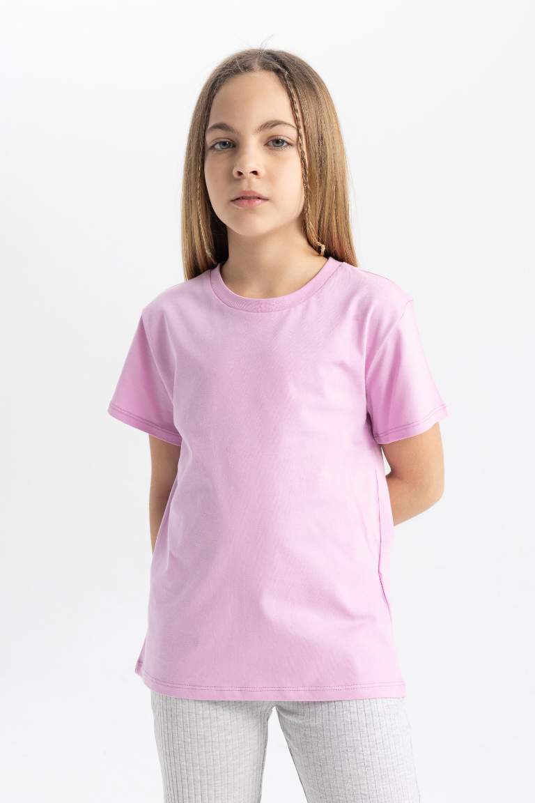 T-shirt basique à manches courtes et col rond pour fille