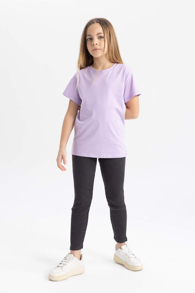 T-shirt basique à manches courtes et col rond pour fille