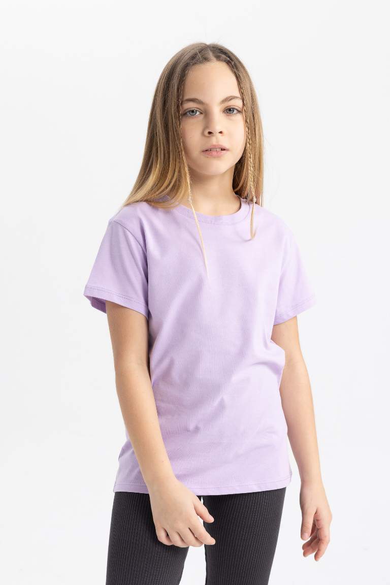 T-shirt basique à manches courtes et col rond pour fille