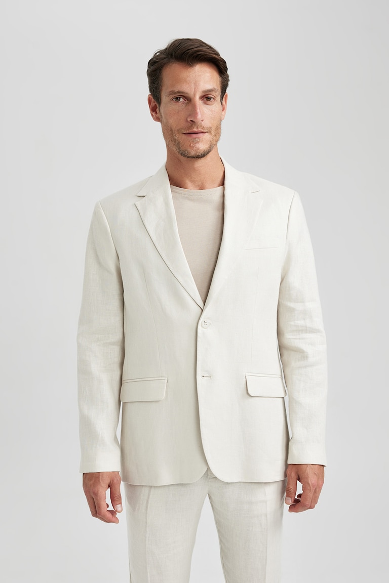 Half Lining Beige MAN Regular Fit Half Lining Linen Blazer 2827827 | DeFacto