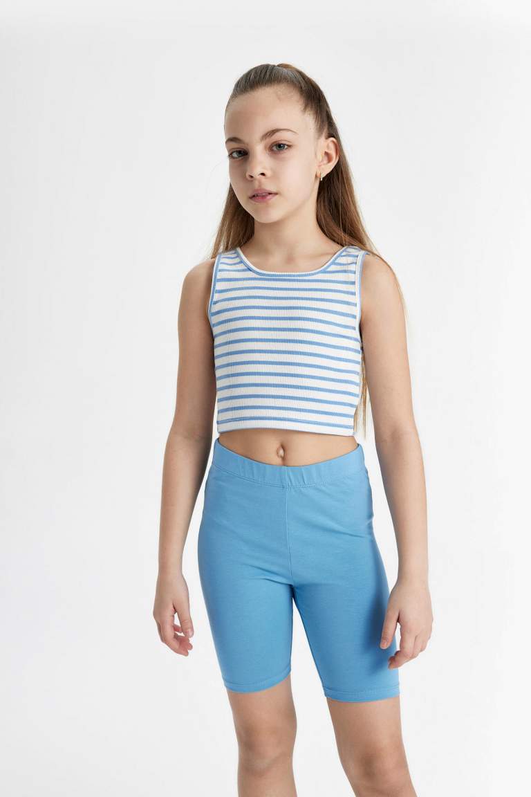 Girl Crew Neck Striped Crop Top