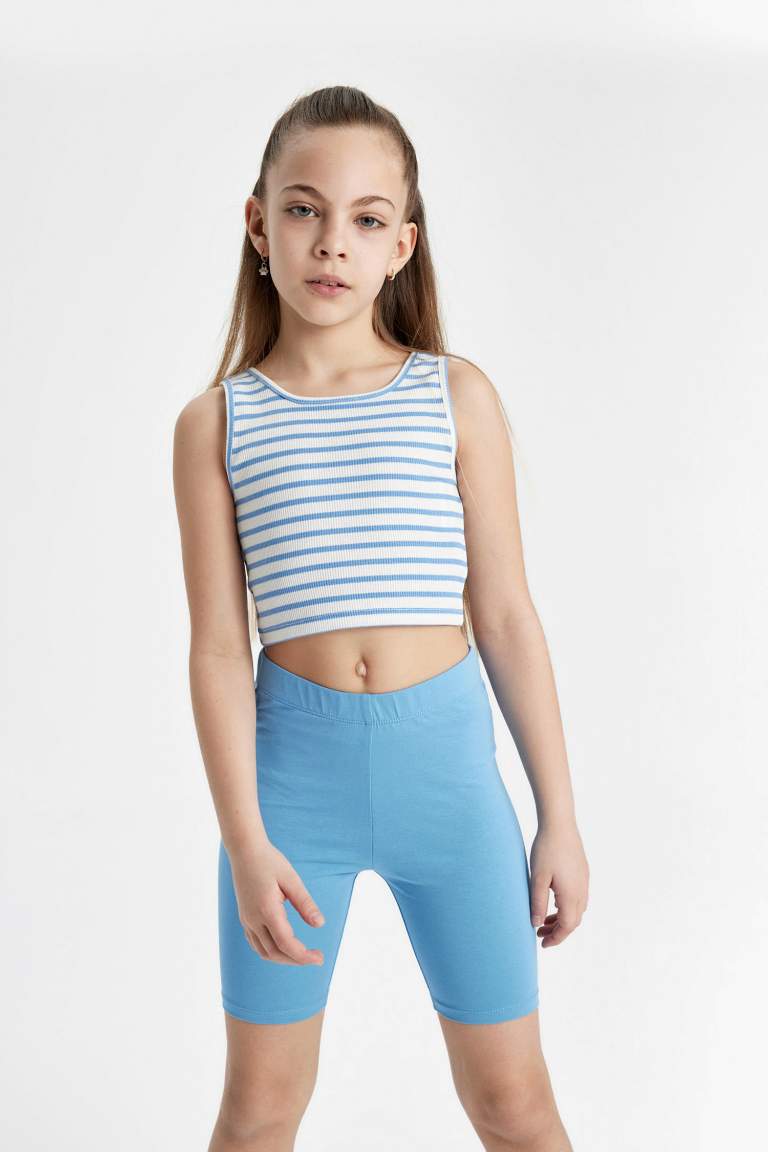 Girl Crew Neck Striped Crop Top