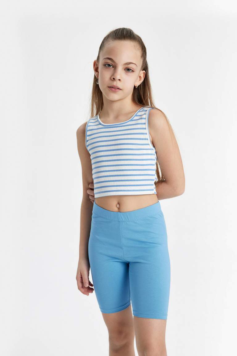 Girl Crew Neck Striped Crop Top