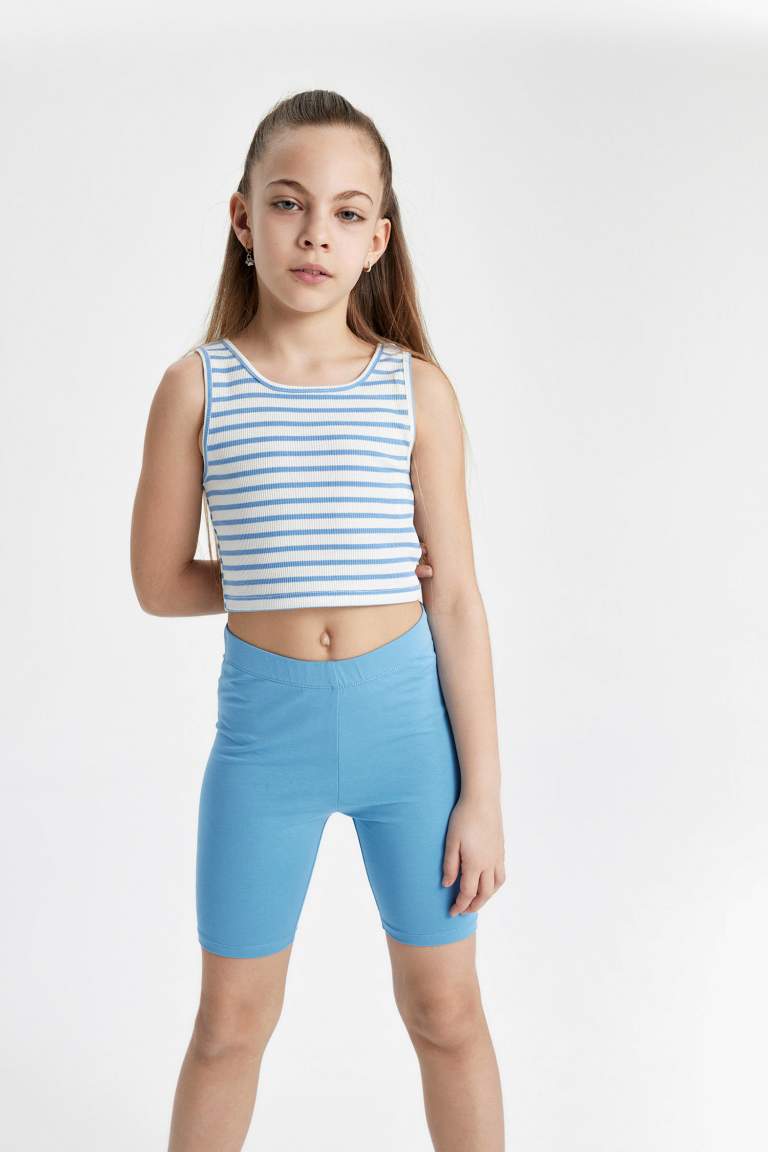 Girl Crew Neck Striped Crop Top