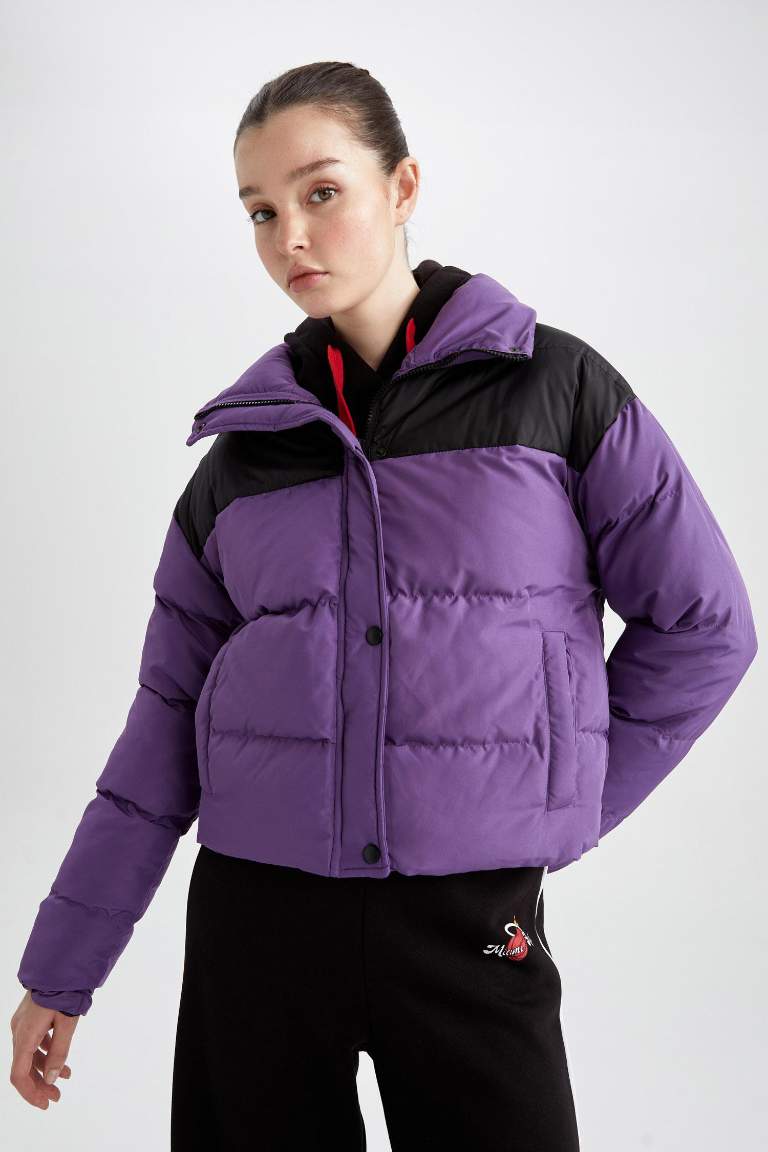 DeFactoFit Standart Fit Dik Yaka Şişme Mont