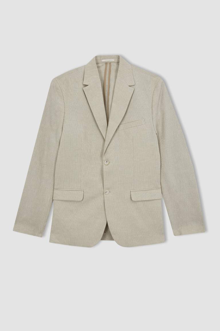 Regular Fit Keten Karışımlı Blazer Ceket