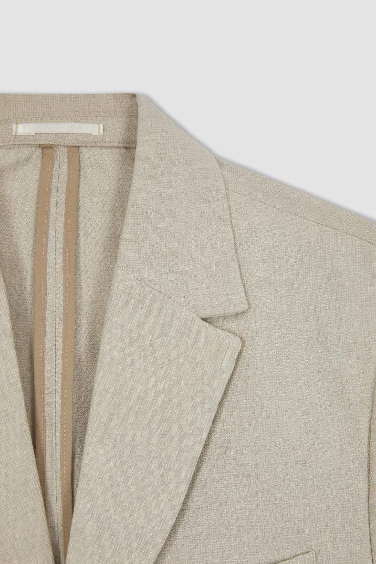 Regular Fit Keten Karışımlı Blazer Ceket