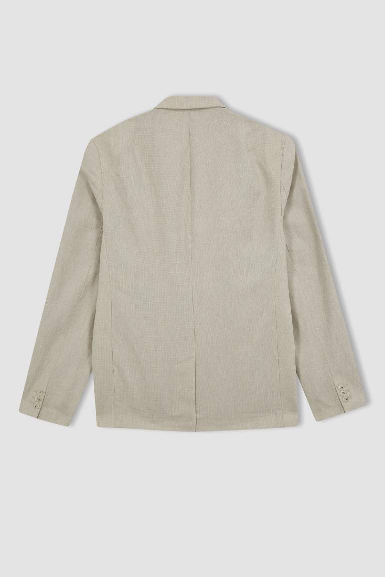 Regular Fit Keten Karışımlı Blazer Ceket
