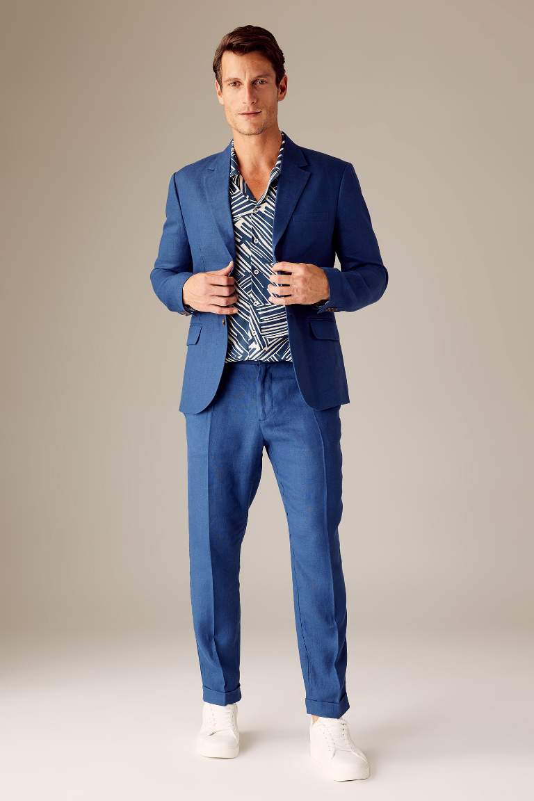 %100 Keten Duble Paça Crop Pantolon