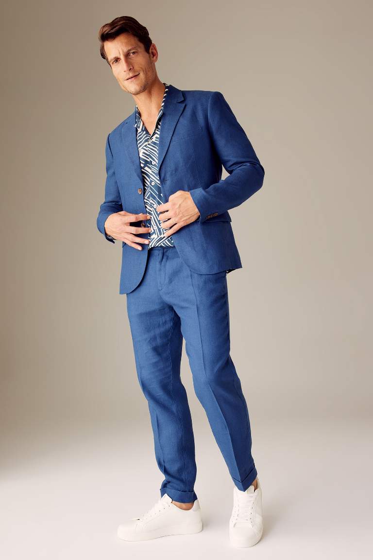 %100 Keten Duble Paça Crop Pantolon