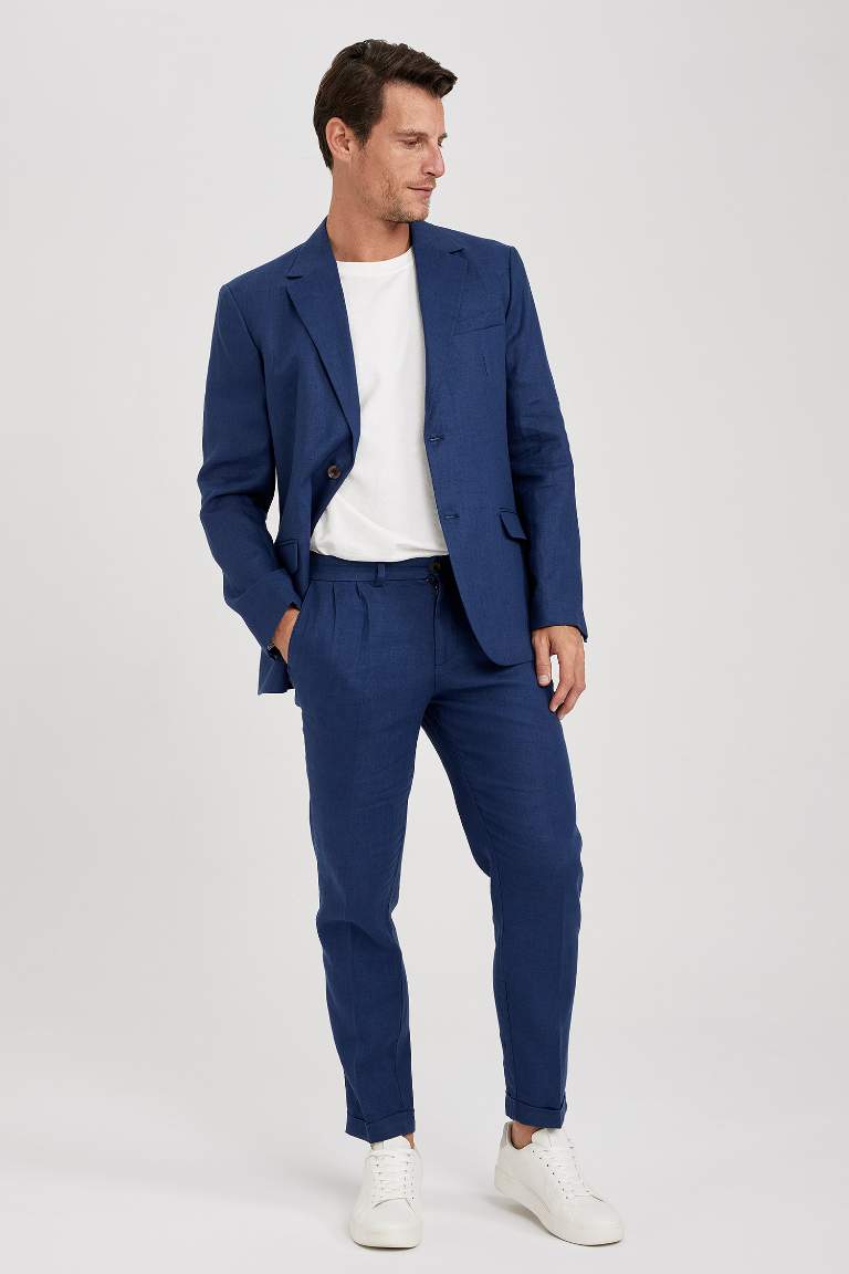 %100 Keten Duble Paça Crop Pantolon
