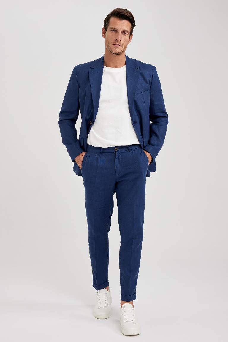 %100 Keten Duble Paça Crop Pantolon