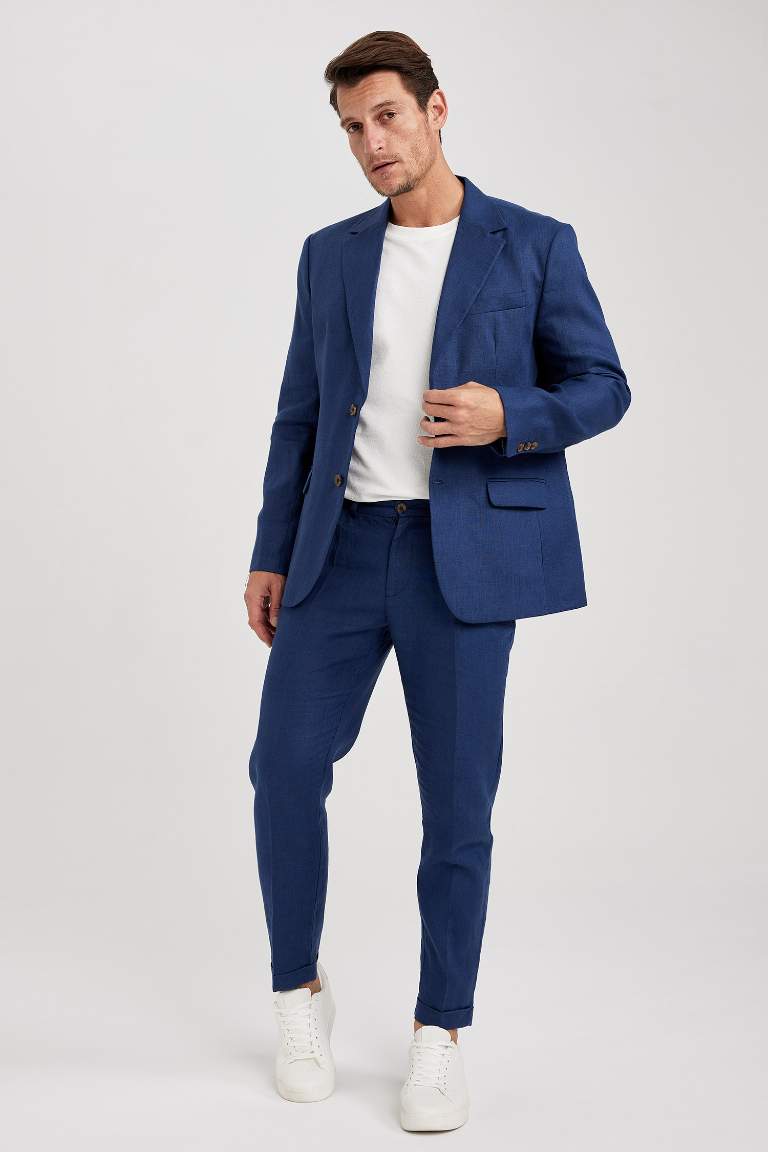 %100 Keten Duble Paça Crop Pantolon