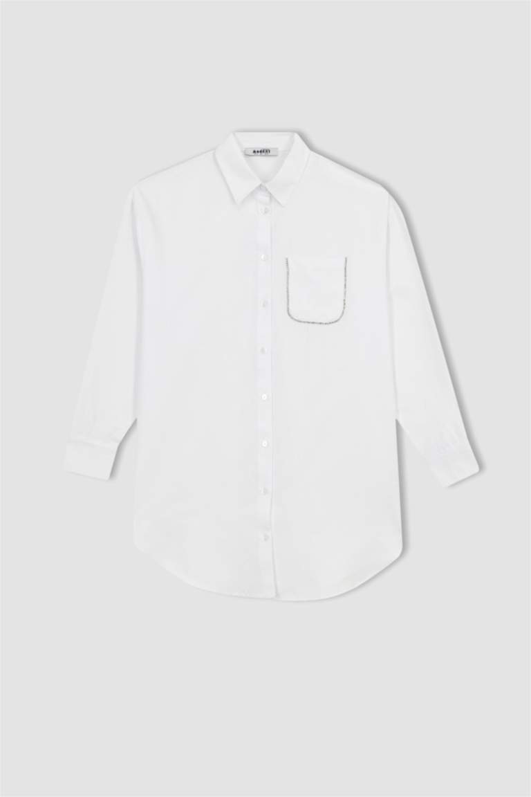Poplin Long Tunic in White main image 1