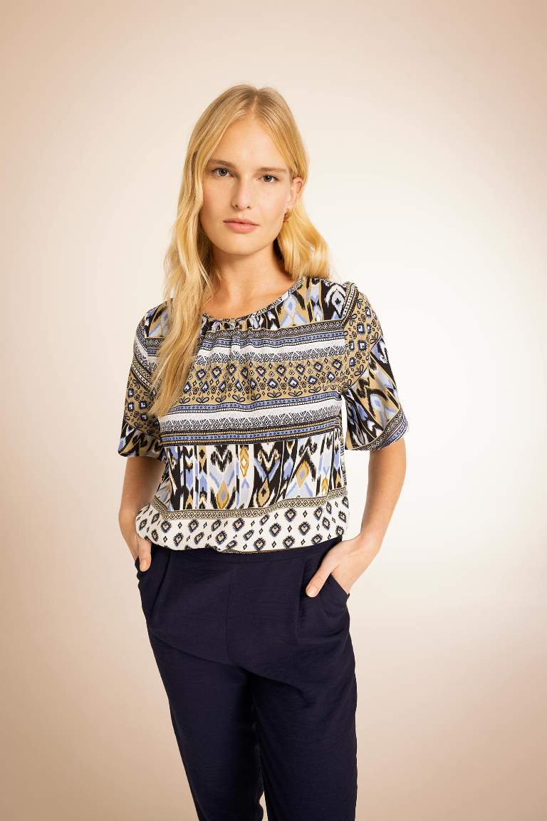 Blouse Ample à manches courtes et col rond et à motif