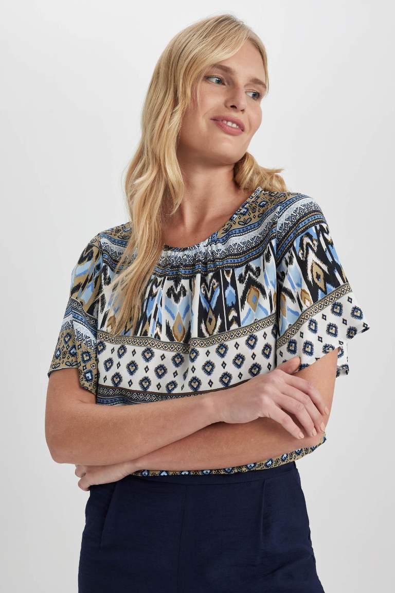 Blouse Ample à manches courtes et col rond et à motif